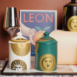 Solid Color Vintage Face Ceramic Storage Jar Scented Candle Bottle with Lid Art Ornament Candy Jar Storage Box Home Decoration