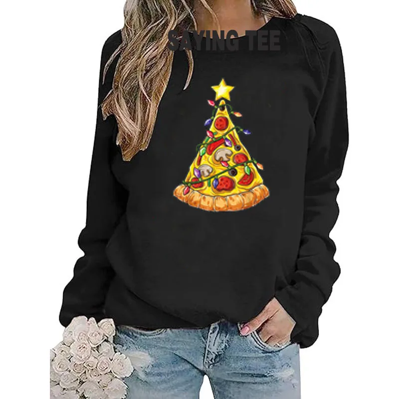 Pizza Christmas Tree Lights Xmas Boys Men Crustmas Pepperoni Cotton Pullower Sweater Family Pajamas Long Sleeve Tees Sweatshirt