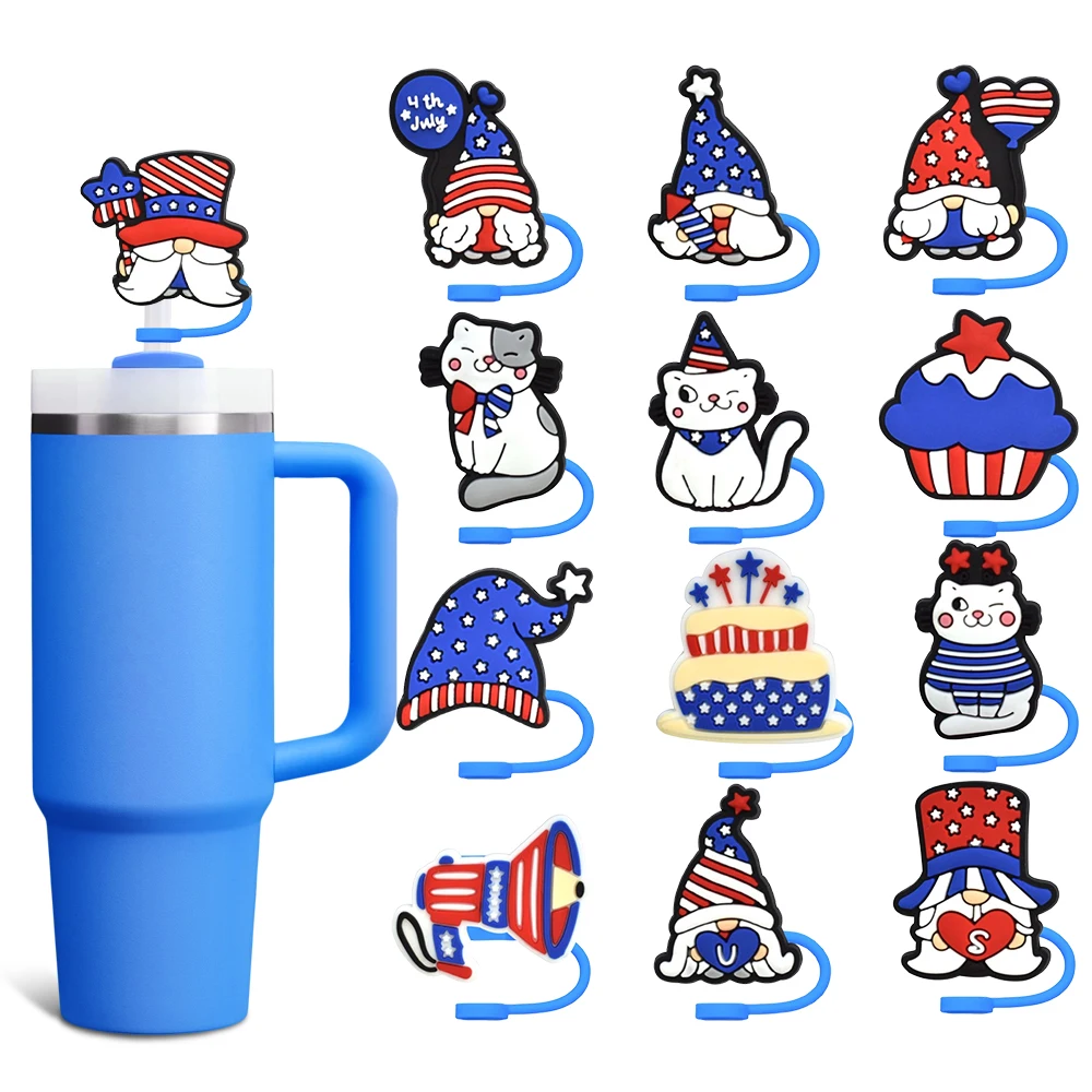 

Independence Day Series Straw Cover Cap 10MM Straw Plug Eco-friendly Splash Proof Drinking Cup Charms Pendent Home Party Gift