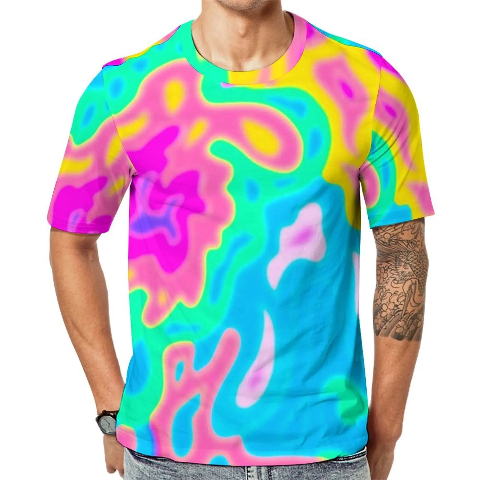 Abstract Neon Splatter T Shirt Men Colorful Design Design O Neck T-Shirts Fashion Tops Short Sleeves Casual Big Size Tee Shirt