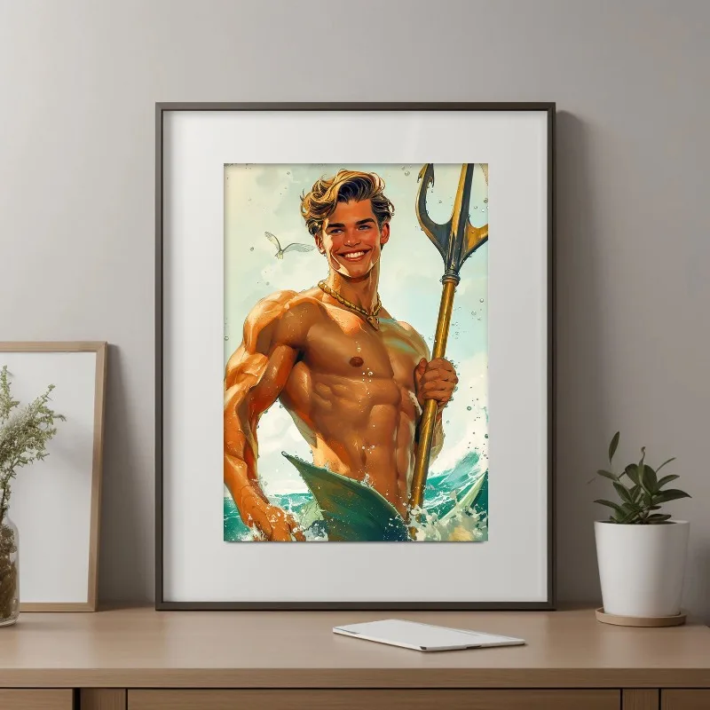 Vintage Muscular Male on The Beach Greek God Portrait Posters and Prints Canvas Printing Wall Art Picture for Living Room Decor