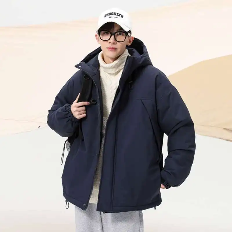 

Winter 2023 New Men's Solid Color Thickened Warm Hooded Cotton Jacket