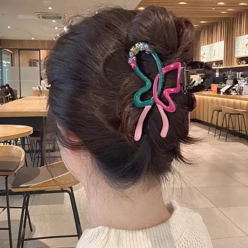 إكسسوارات شعر من حجر الراين بمشبك فراشة ملون عالي الجودة للنساء #6