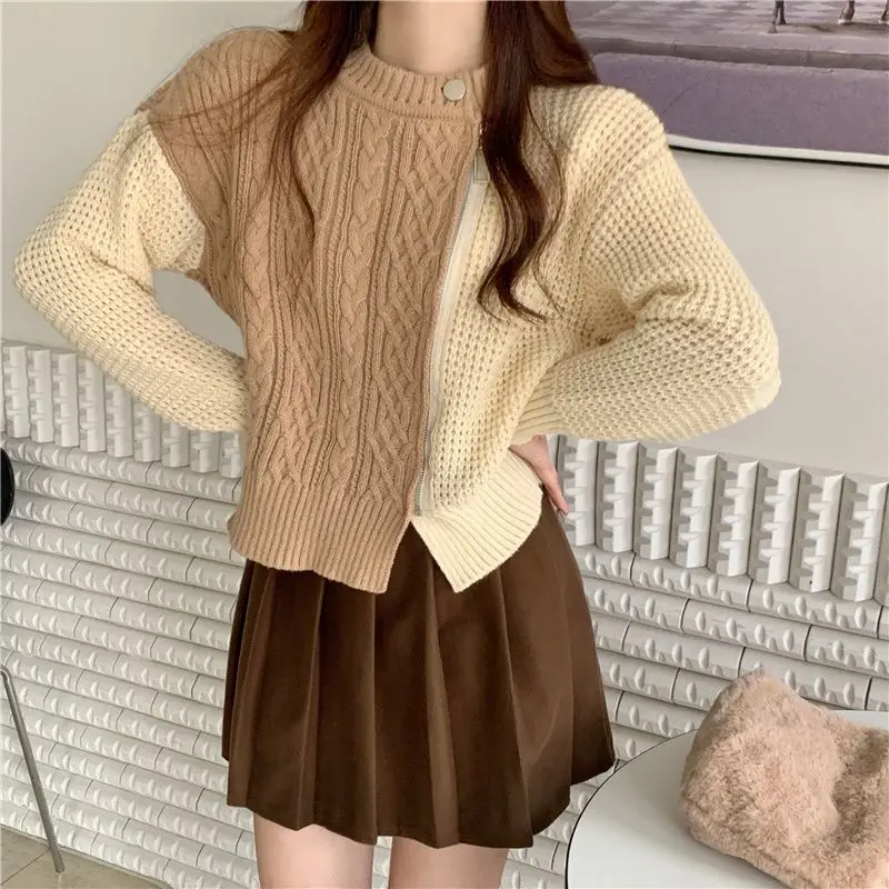 Irregular Sweater with for Women, Long Sleeve,Knitting Tops, O-neck,Knitwear, Ladies Trend, All-match, Autumn and Winter Fashion