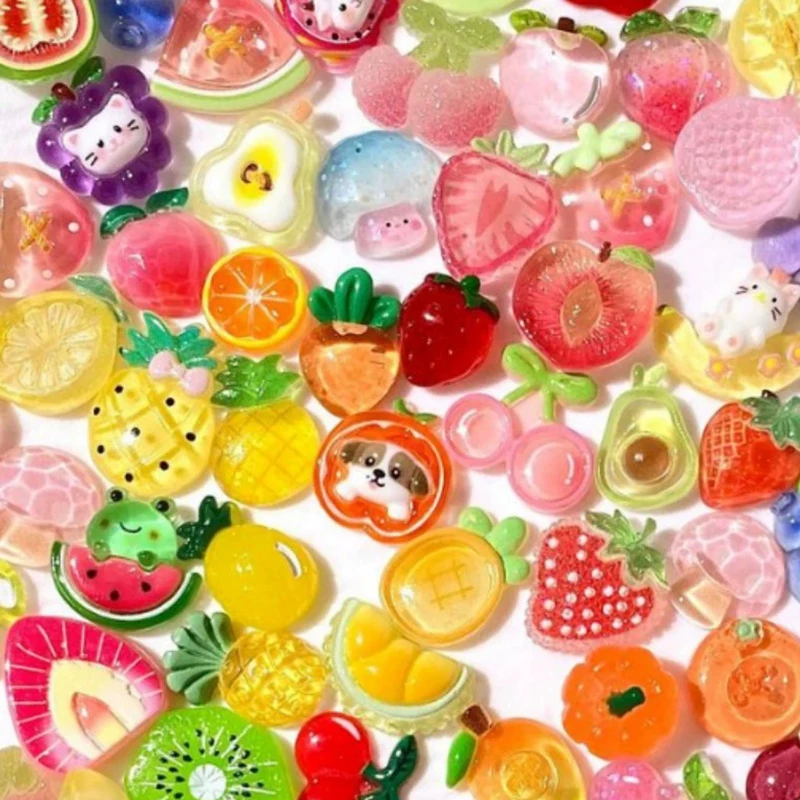 20Pcs Cartoon Cute Anime Fruit Handmade DIY Decoration Resin DIY Accessories Ear Studs Hairpin Toys