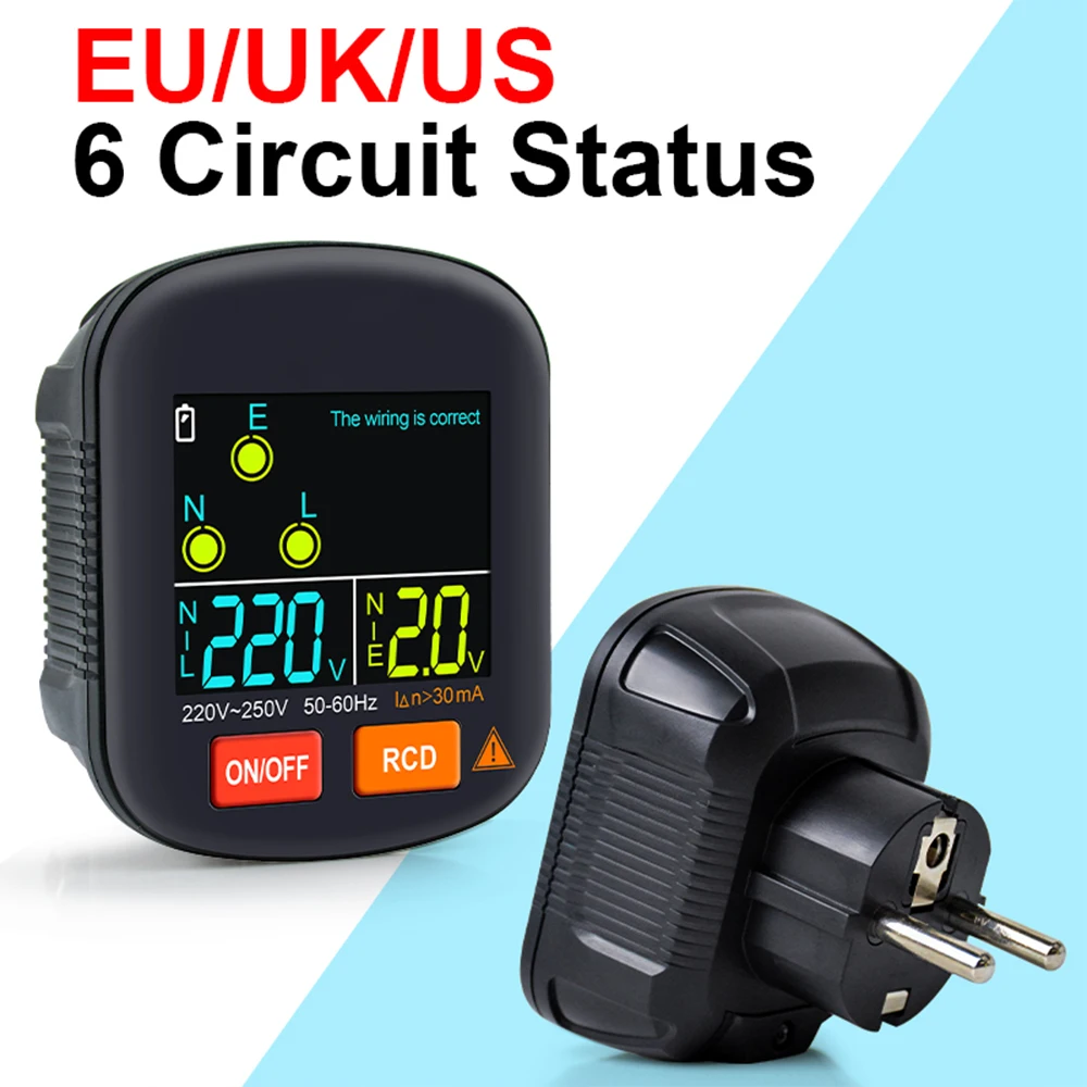 Testador de Tomada Digital Detector de Tensão Inteligente Rcd Gfci Ncv Teste de Tensão ue Eua Reino Unido Plug Terra Zero Linha 30ma Soquete Detector