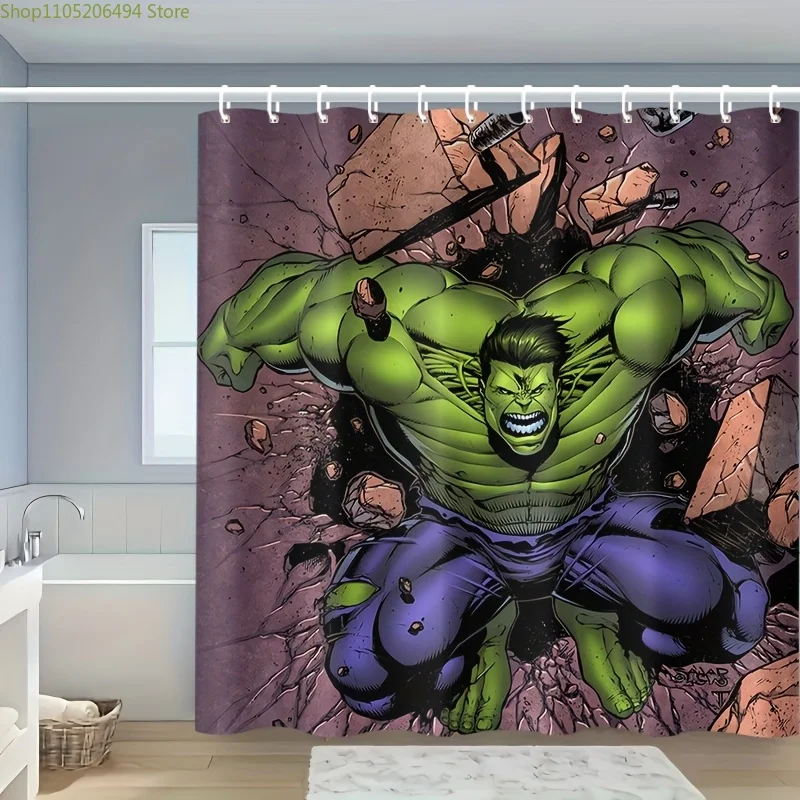 

1pc MARVEL The Hulk Shower Curtain - Polyester, Machine Washable with Hooks, Vibrant Superhero Bathroom Decor for Marvel Fans,