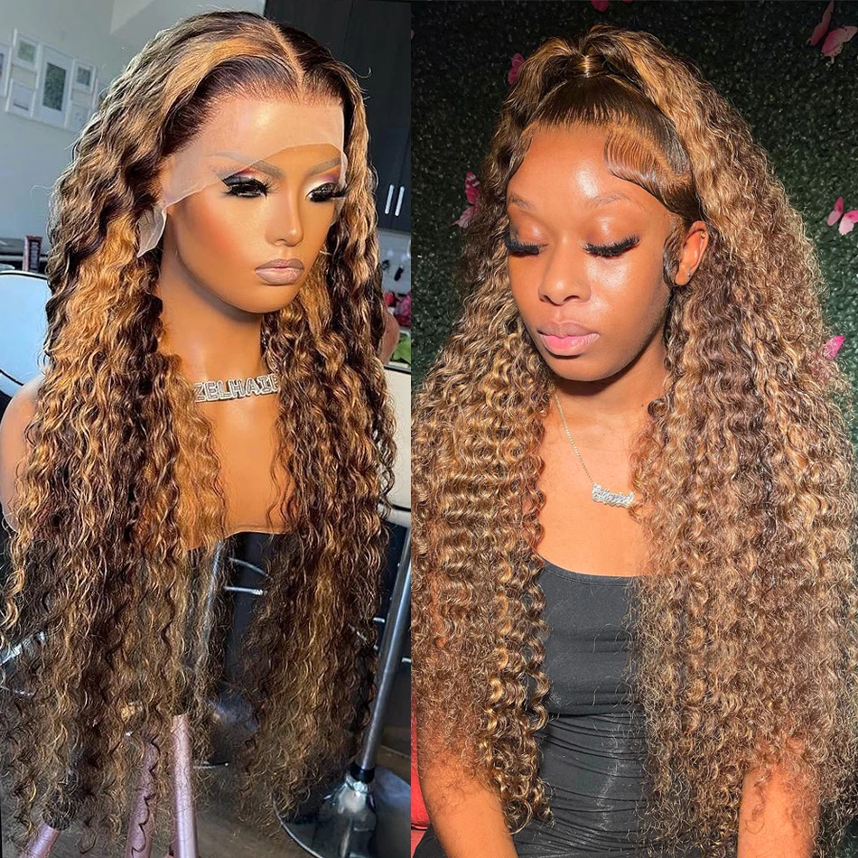 

Highlight Deep Wave 13X6 Lace Frontal Wig Human Hair P427 Water Wave Curly Wig 13X4 Lace Front 30 36 Inch Blonde Ombre Brown Wig