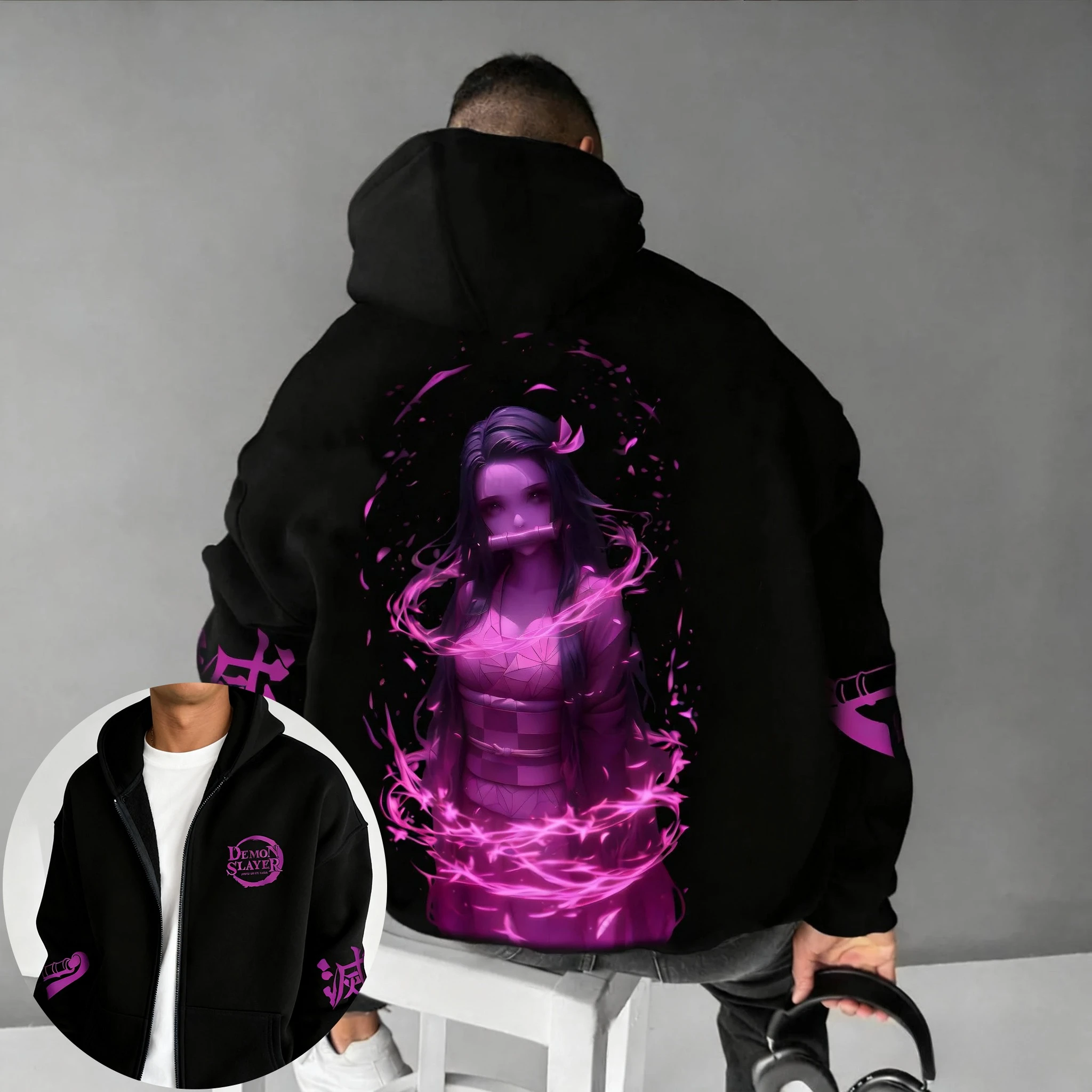 

"2025 Autumn/Winter Anime Devil Killer Zipper Hoodie 3D Printed Pattern Harajuku Sweatshirt for Men and Women Zipper Jacket.