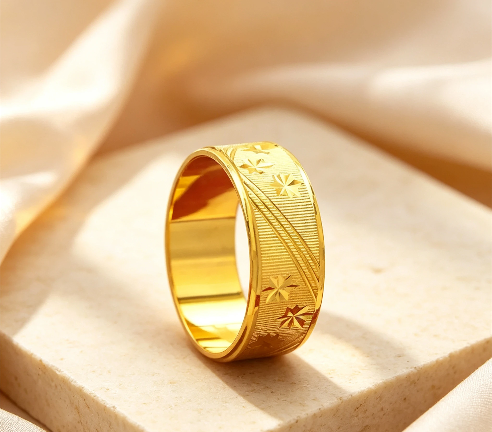 9999 real gold ring rich and domineering retro frosted flat plate ring pair birthday gift
