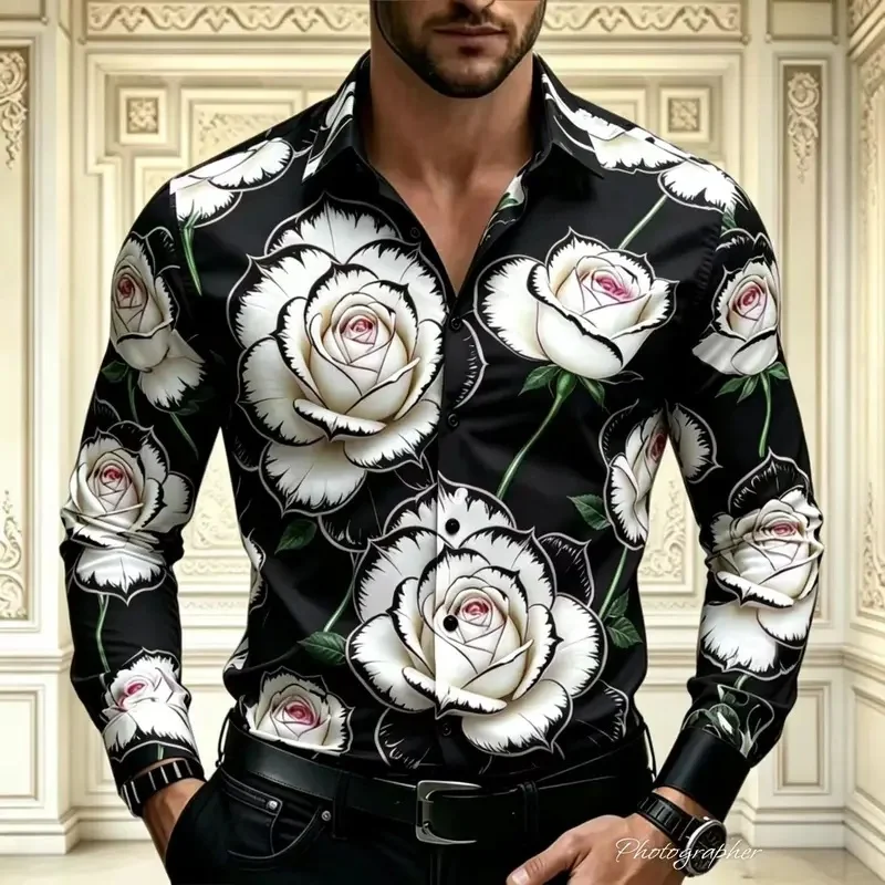 Men's printed long sleeved shirt modern and comfortable elegant high-end design 3D printed pattern plus size 2026 new model