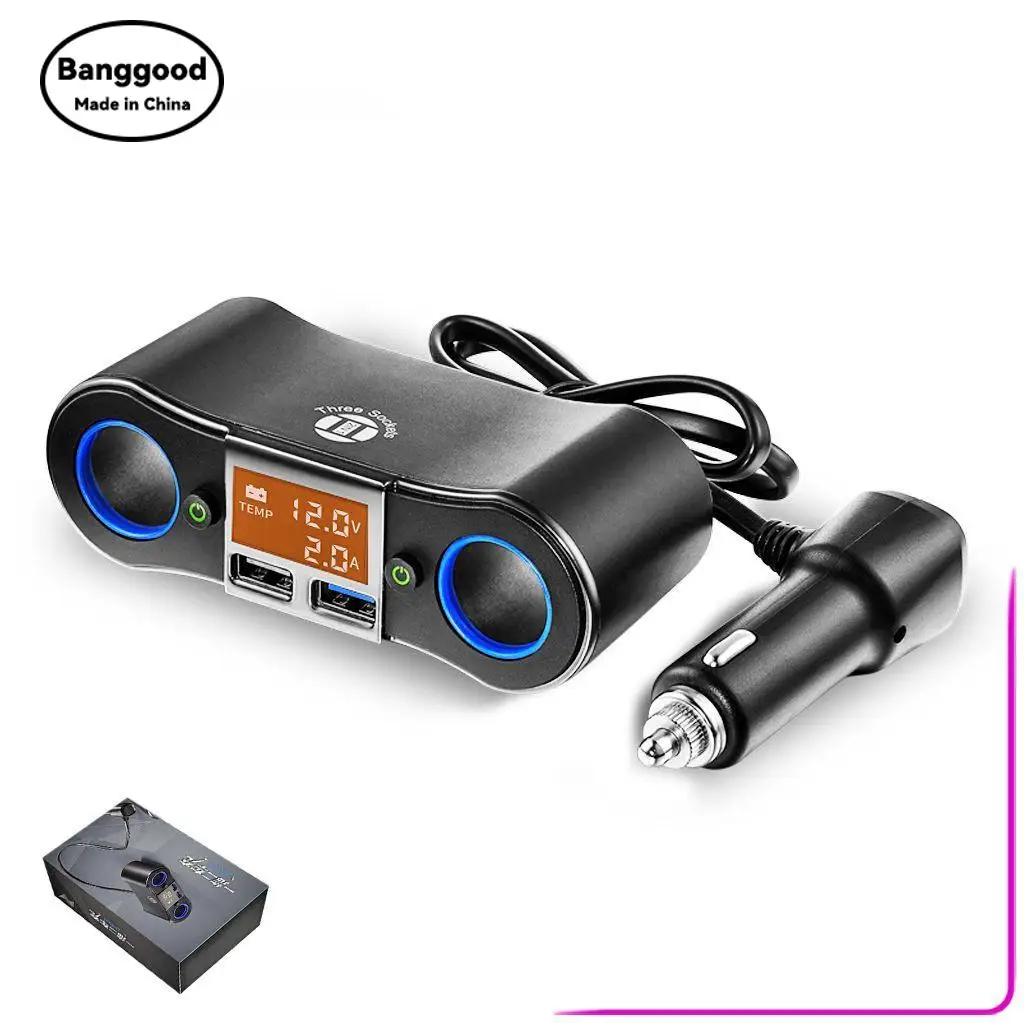 ZNB02 New Car Charger, Car Cigarette Lighter One To Two Charger, Car Mobile Phone Charger with Display
