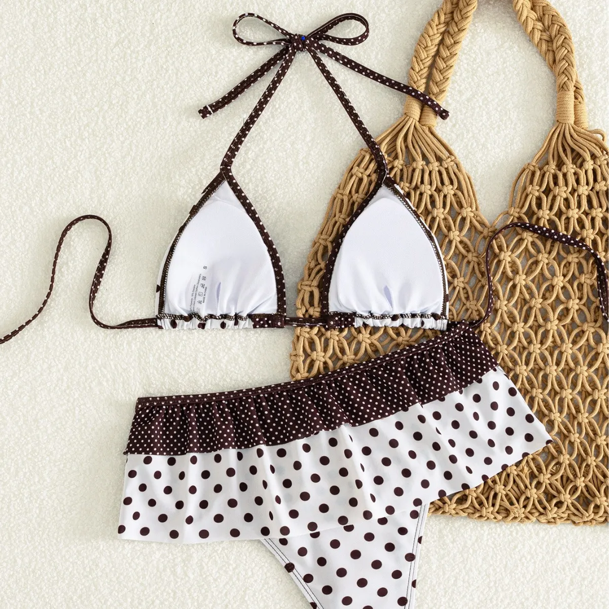 Women Vintage Polka Dot Halter Skirted Bikini 2 Piece Set Swimwear Beach Bathing Suit Ruffle Tiered Skirt Tummy Control Swimsuit