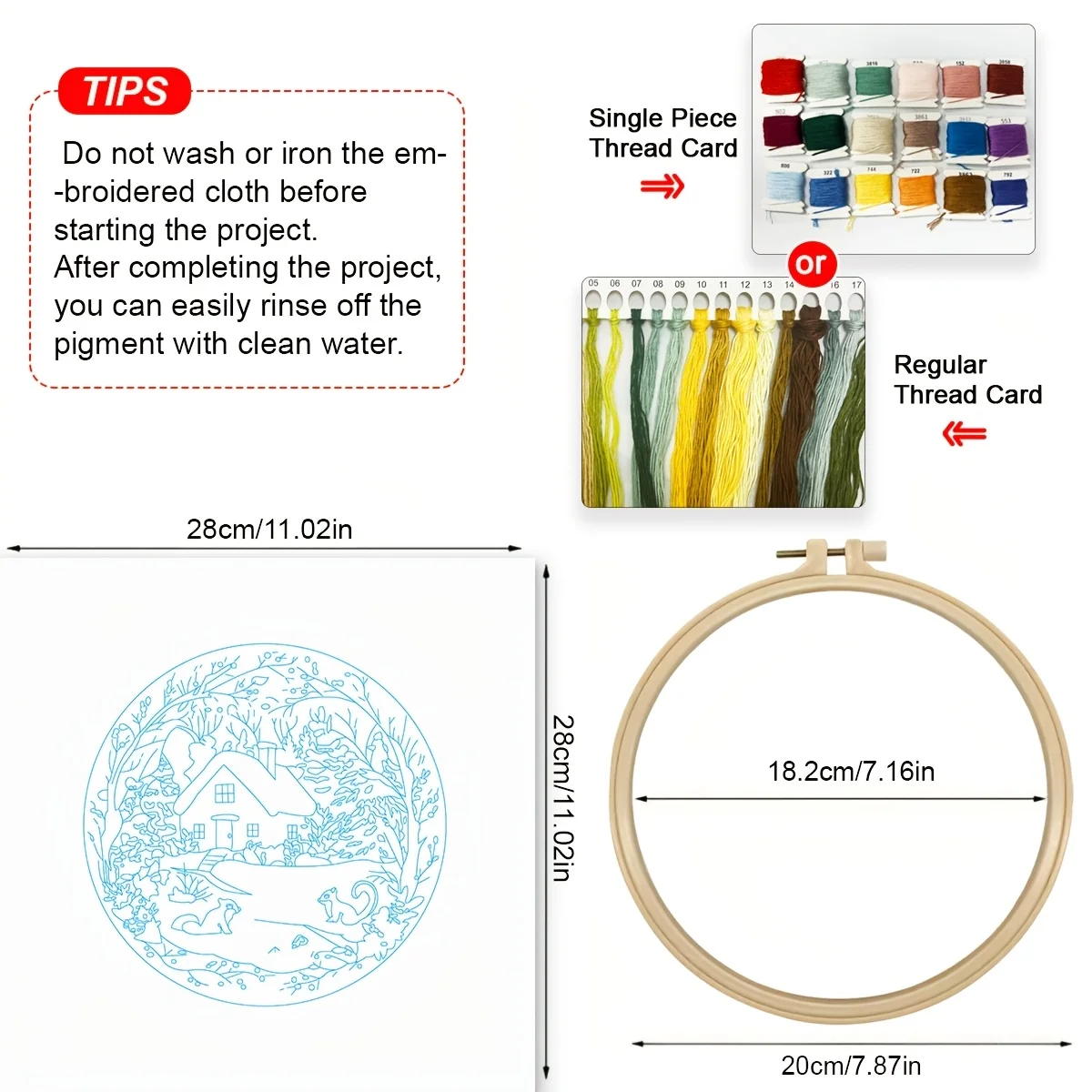 Winter DIY Embroidery Kit, 20x20cm/7.9x7.9 inch with Pattern Cotton Threads Needles Hoop Handmade Embroidery Kit