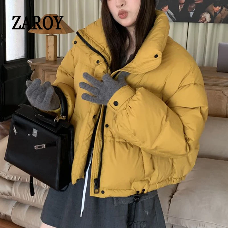 

ZAROY Puffer Warm Parkas Female Women Long Sleeve Cotton Padded Jacket Outwear Winter Parkas Streetwear Parka Puffer Jackets