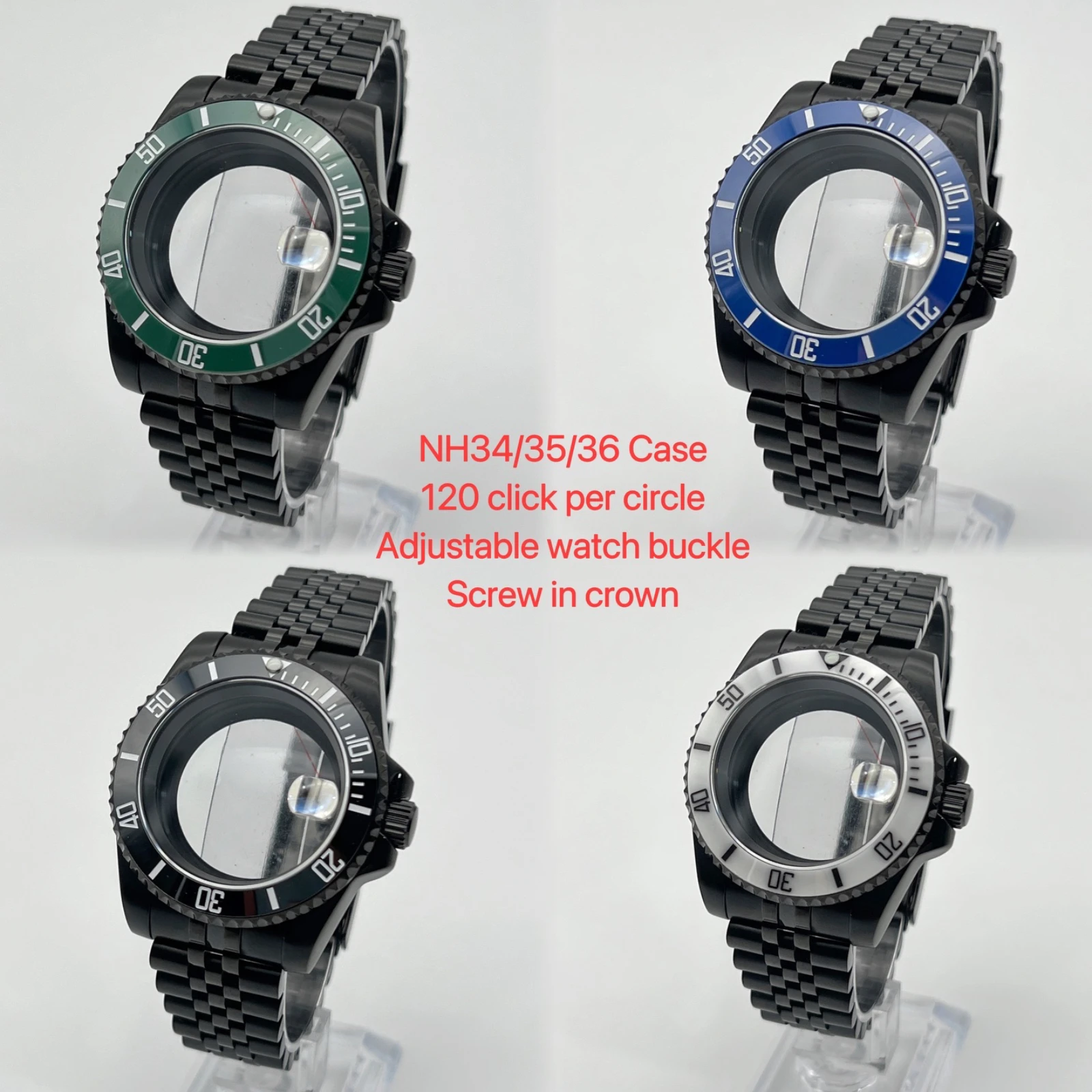 

High quality NH35 case, Black case strap SUB , 40mm case, Jubilee bracelet, sapphire watch mirror，NH34/NH35/NH36