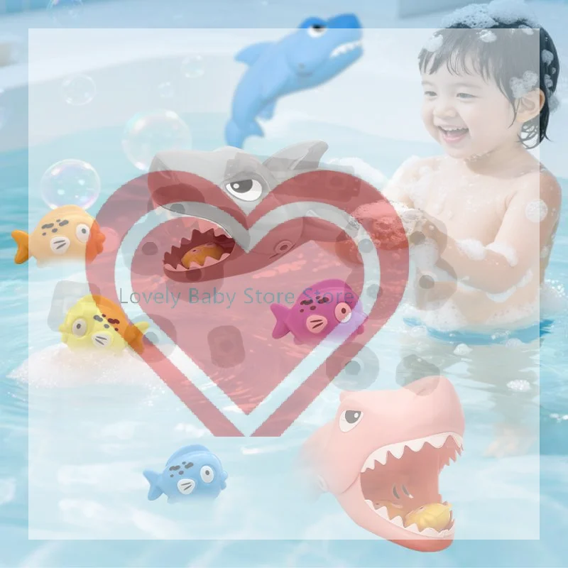 【BS】5Pcs Big Shark Eats Small Fish Water Play Toy Interactive Bath Fun Feeding Toys Bath Water Play Set Ideal Gift For Children