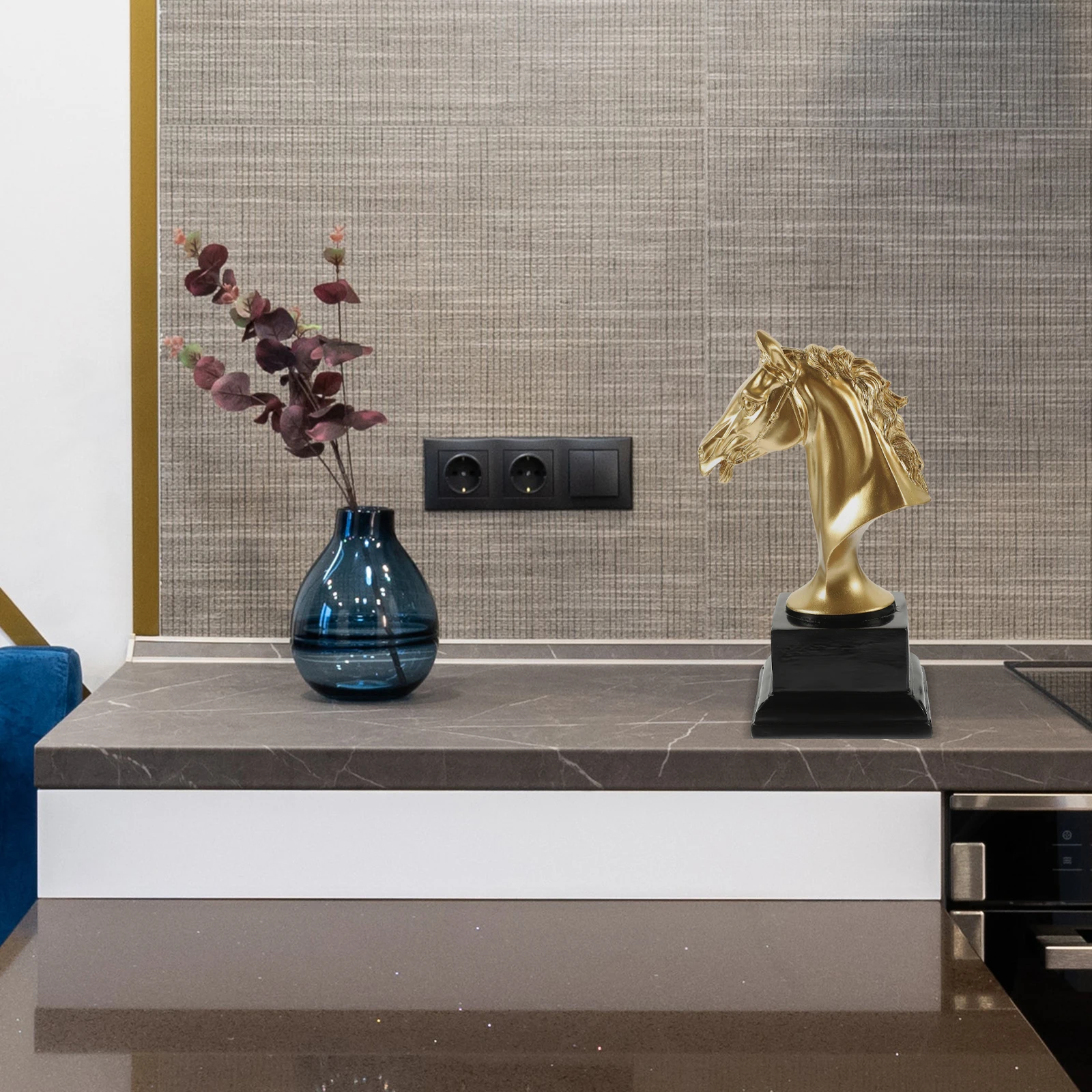 

Horse Head Sculpture Handmade Fine Details Strong Material Decorative Accessory for Living Room Study Desk Display