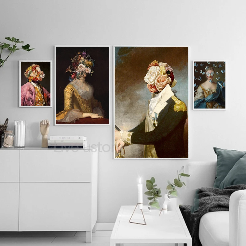 Antique Oil Painting Woman Portrait Canvas Art Print , Vintage Altered Portrait Canvas Painting Wall Picture Home Room Art Decor