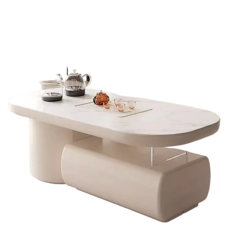 Cream wind kung fu rock slab coffee table, tea table integrated living room home telescopic multi-functional tea coffee table