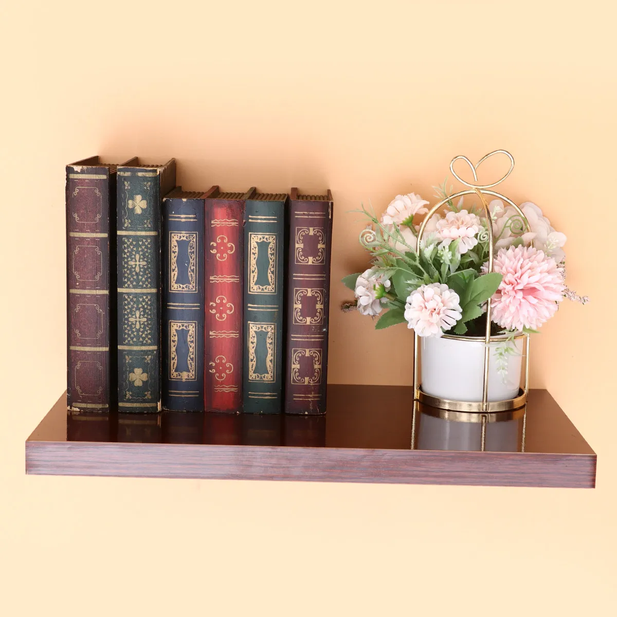 Teak Wood Wall Mounted Bookshelf – Single Layer Desktop Shelf for Books, Files, Magazines, CDs & Home Office Storage