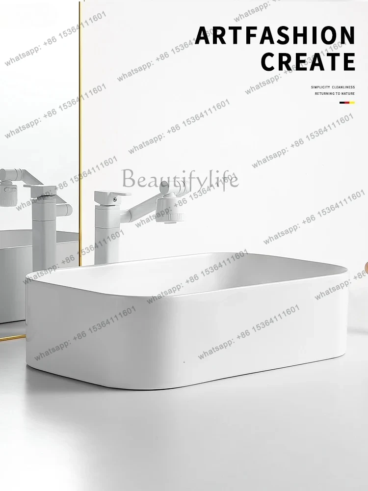 Balcony Ceramic Laundry Basin with Washboard Countertop  Laundry Sink Side Drain Left and Right Side Drain Wash Basin