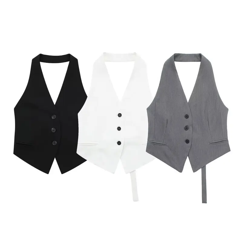 Ceco cole con espalda descubierta para mujer, diseño versátil, ropa de moda de otoño, Color puro, detalle de botones, ...