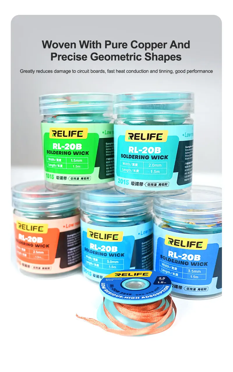 RELIFE RL-20B Strong Clean Desoldering Wire Strong Desoldering Suitable for Precision Instruments for PCB Tin Remover Welding