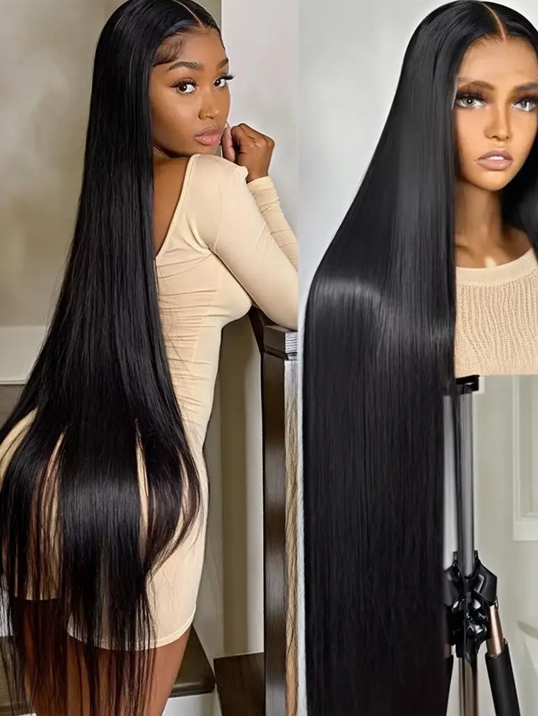 

30 40 Inch Bone Straight 13x7 HD Lace Frontal Wigs Pre Plucked Brazilian Transparent Lace Front Human Hair For Women 350 Density