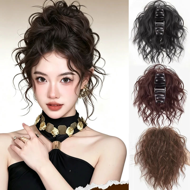 8 Inch Synthetic Fluffy Short Curly Ponytail, Elastic Rubber Band Natural Curly Ponytail Hair Extensions For Women Daily Wear