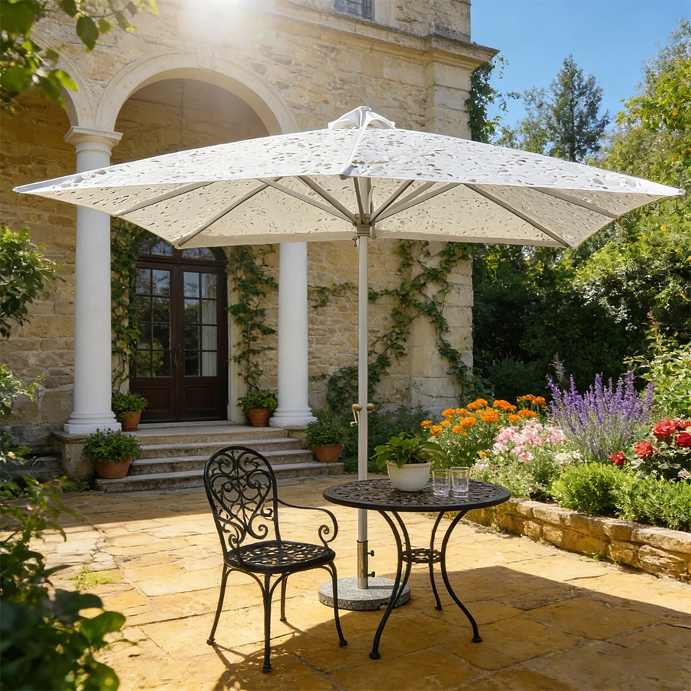 Commercial Grade Hollowed-out Waterproof Beach Umbrella Modern Folding Design-Sturdy Parasol for Resorts Hotels Kitchen Use