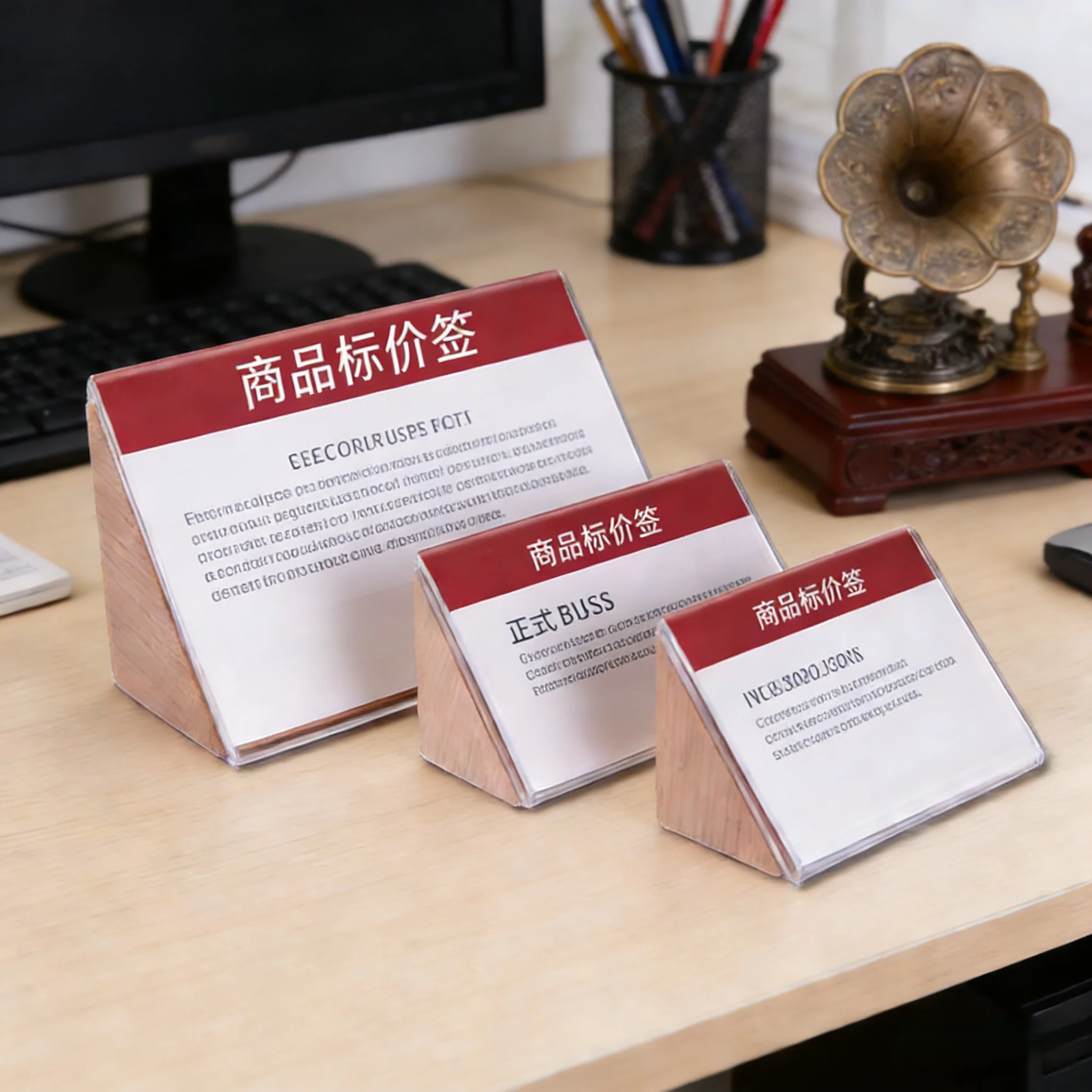10 Pieces 40x60mm Acrylic Sign Holder Display Stand Small Table Number Menu Price Label Holder Wood Mini Price Label Paper Tags