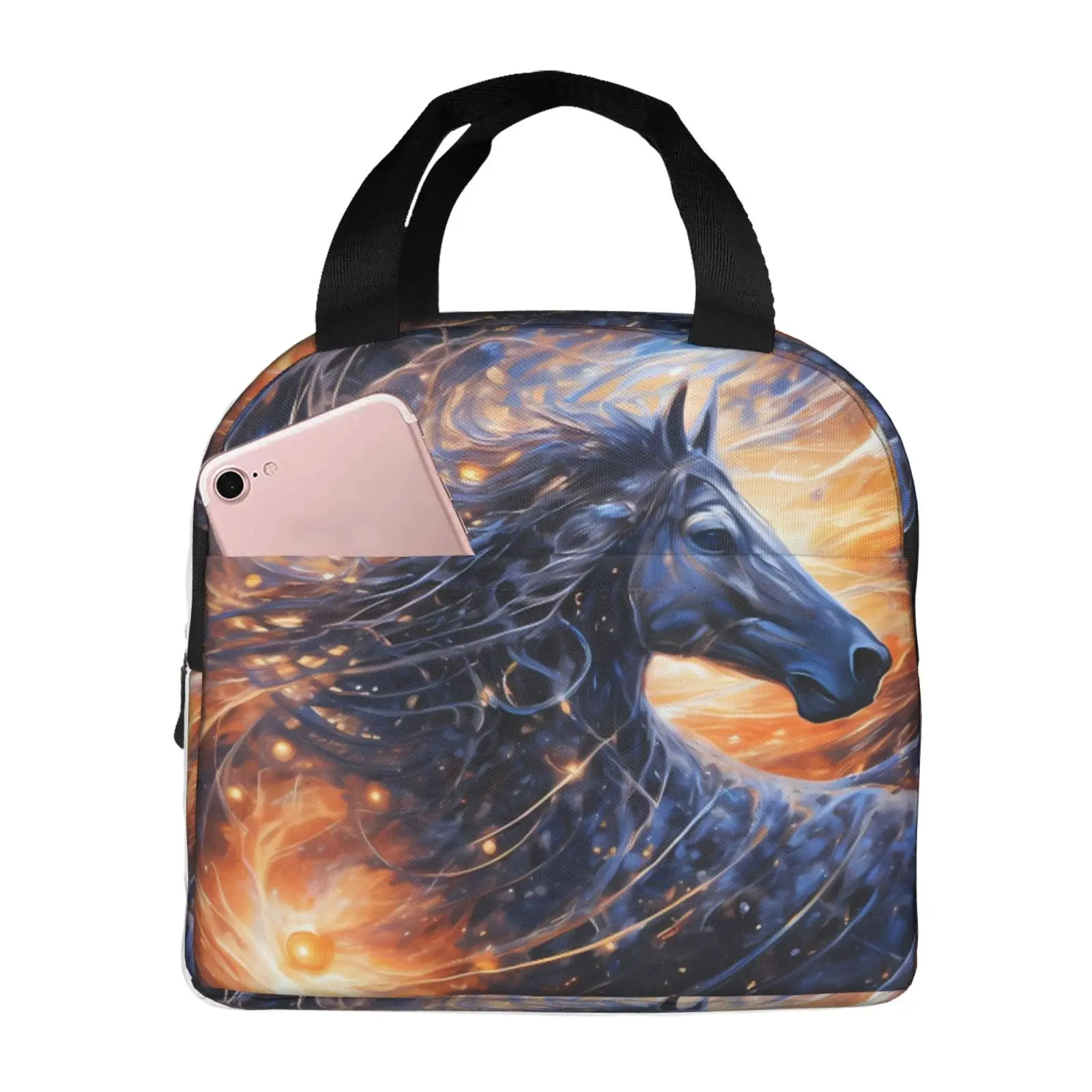 Stars and Horses Pattern Print Insulated Lunch Box Leak-proof Thermal Cooler Lunch Bag for Men Women Kids Work Trip Picnic