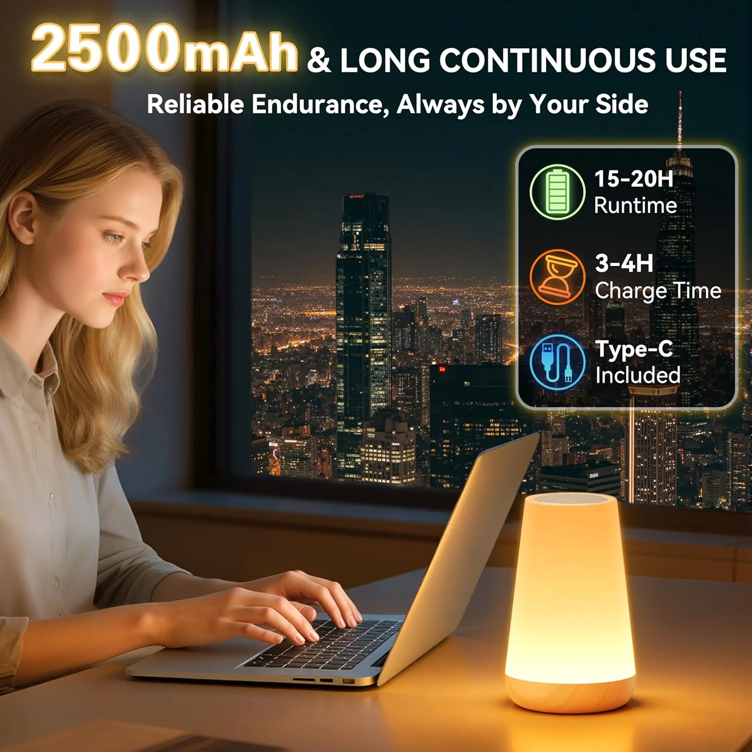 Dimmable touch night light, 13-color gaming desk lamp portable rechargeable bedside lamp for office gaming room
