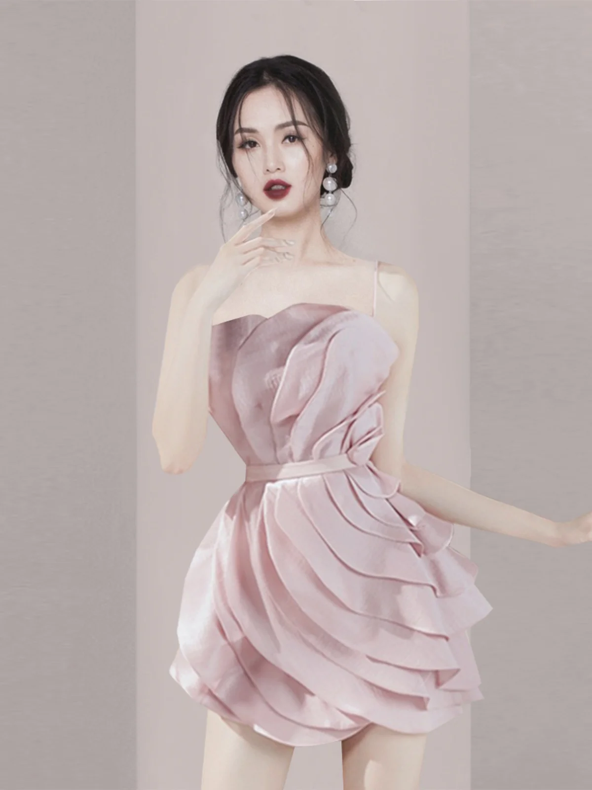 

Sexy Pink Gown for Women mid Waist Zipper Sle ort Dr for Par Wedding Performance And Daily Wear by Chinese Manufacturer