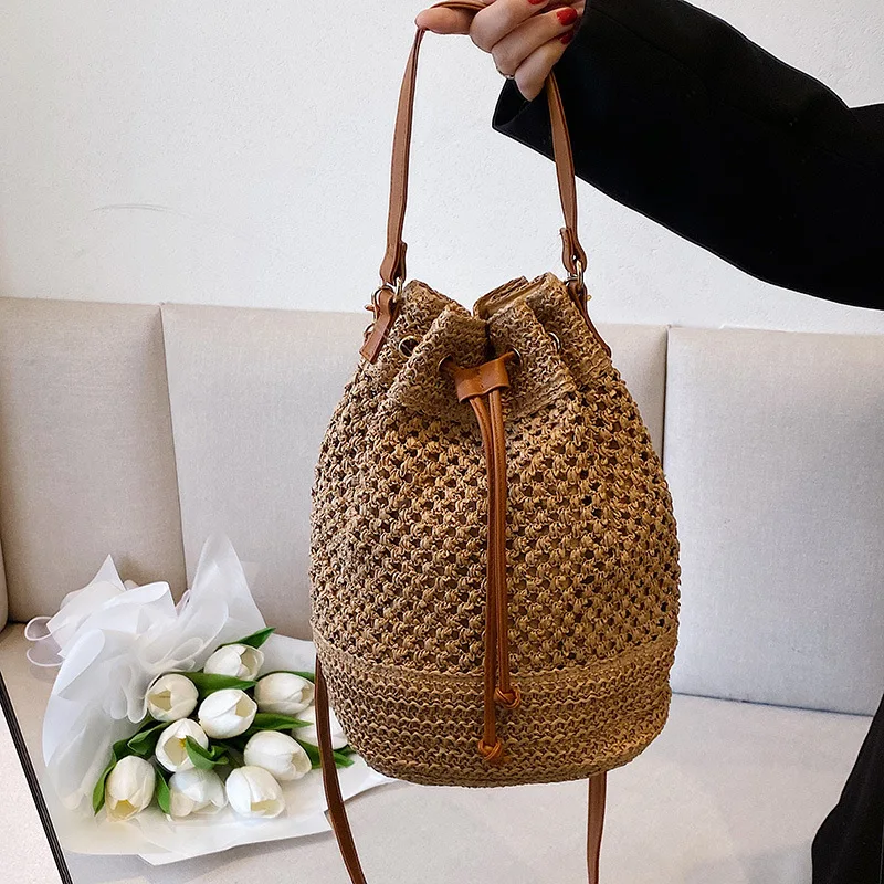 Summer Straw Bags for Women Straw Shoulder Bags Rattan Woven Top Handle Bag Hollow Raffia Crochet Beach Bag Casual Handbags 2023