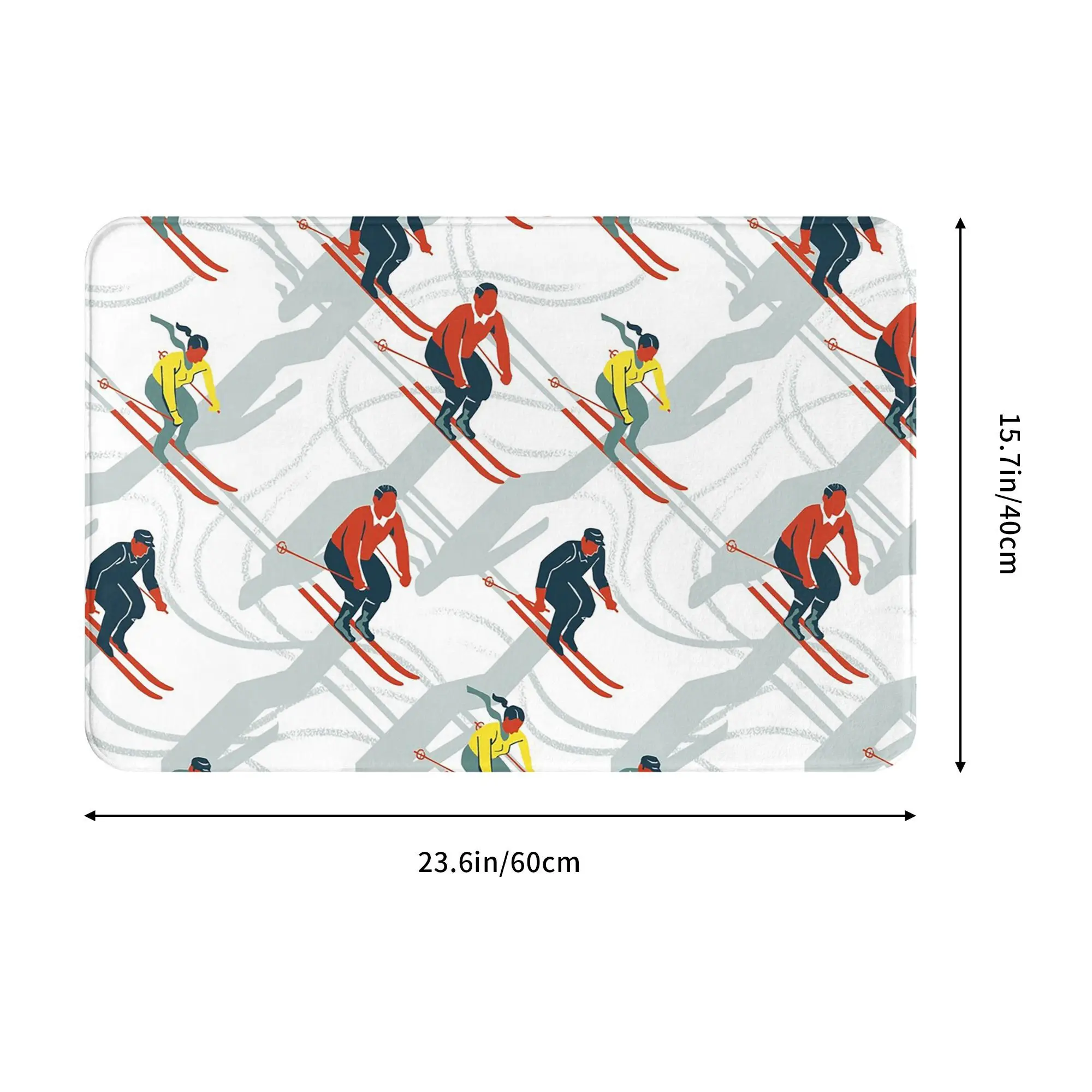 Mid Century Retro Ski Trails in Red, Teal and Yellow Non-slip Doormat Floor Mat for Kitchen Entrance Home Bedroom Footpad Mats