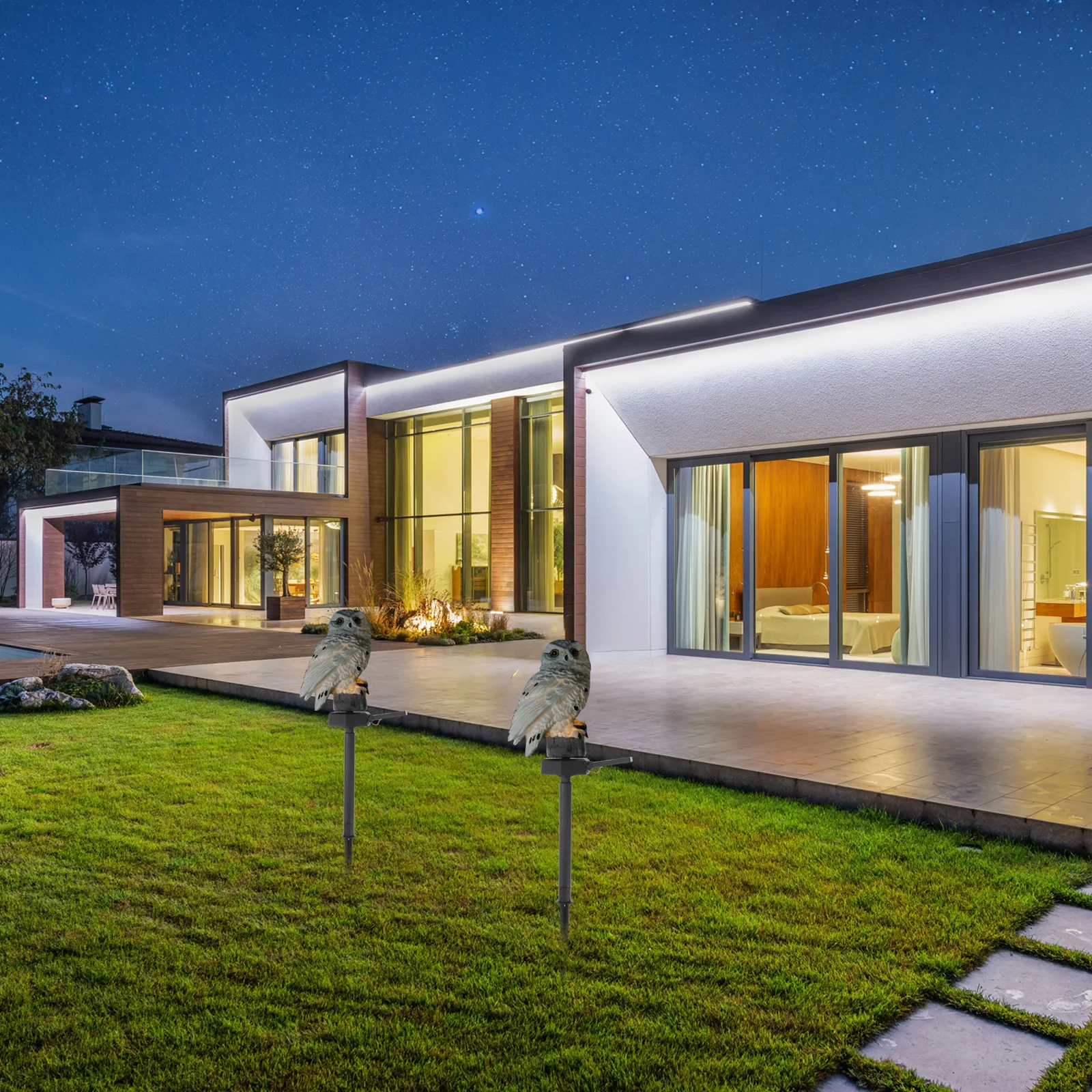 

2Pcs Solar Powered Lawn Lamp LED Owl Patterned Resin Ground Plug for Garden Patio Yard Decoration Night Light Waterproof Outdoor