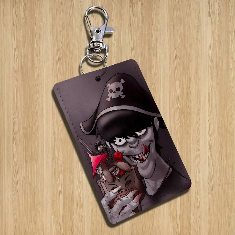 Noodle Murdoc Niccals Gorillaz Rectangle ID Card Case Keychain Access Card Bag Key Tag Ring Leather Card Holder Key Ring Access