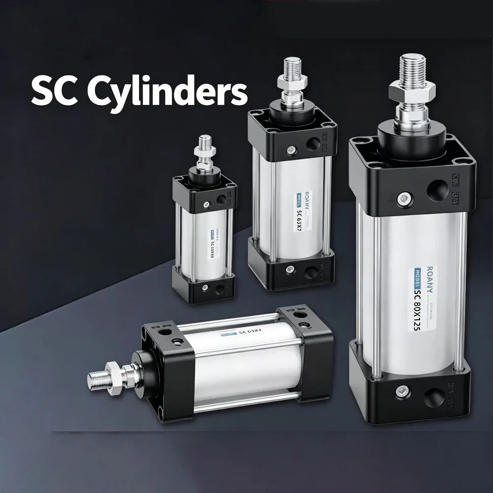 SC32/40/50/63/80/100/125mm Bore Standard Air Pneumatic Cylinder Aluminum Alloy Piston Actuator Stroke25-1000mm Double Acting