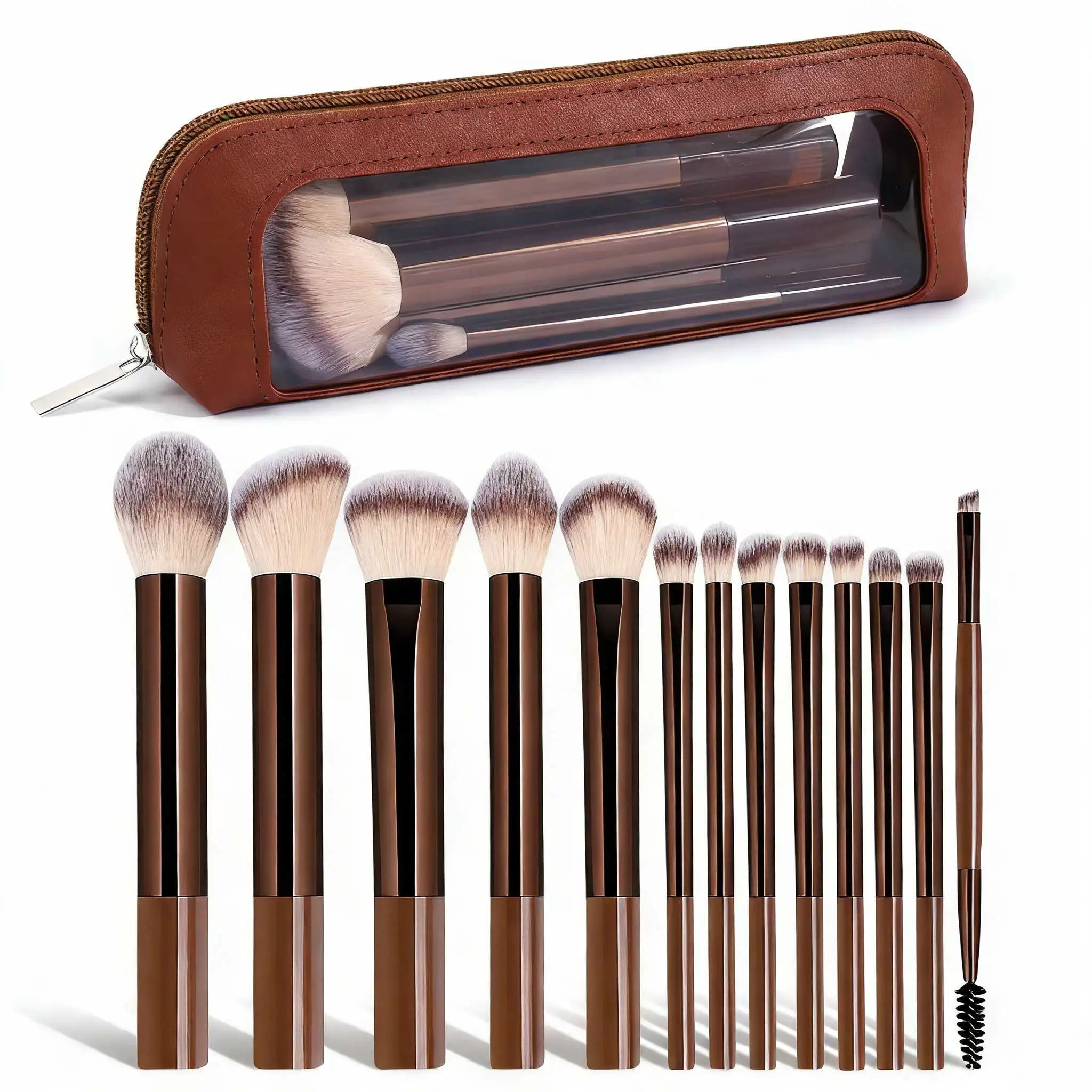 13 pinceaux de maquillage avec sac de rangement, doux et moelleux, pour fond de teint, poudre, fard à paupières, kabuki, estompage, outil de beauté, maquillage
