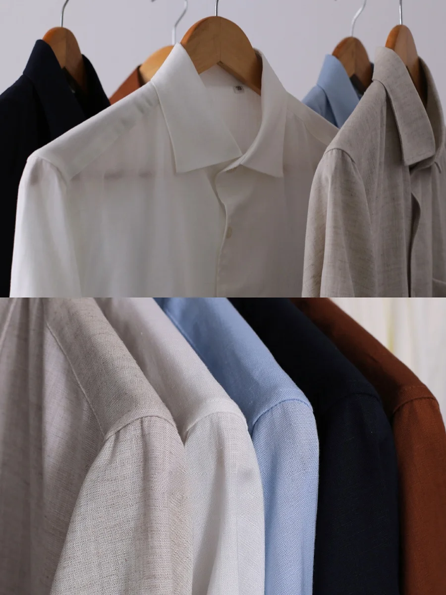 

Gentleman's Linen Shirt Casual Vacation One-shoulder Design Breathable Slim Fit Urban Style Long Sleeve Button Closure