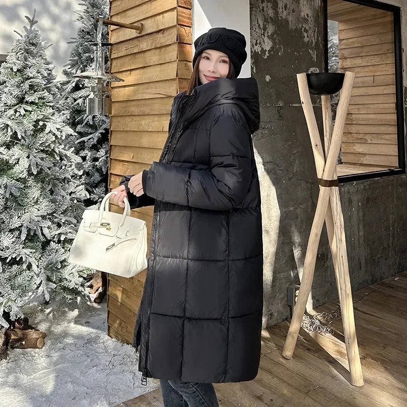 Caldo inverno con cappuccio lungo piumino donna parka Chaqueta cotone spesso imbottito antivento Parcas soprabito Casual allentato abbigliamento da neve Jaquet