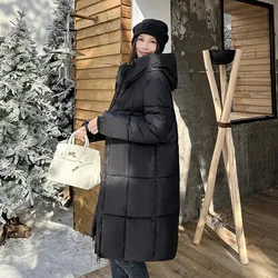 Parkas largas con capucha para mujer, abrigo grueso de algodón acolchado a prueba de viento, ropa de nieve suelta informal, Invierno