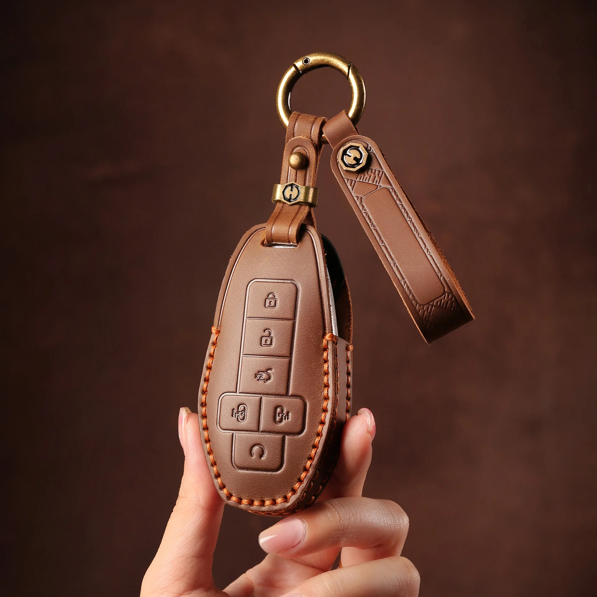 

Handmade Leather Car Key Case Keychain Shell Cover Fob for Denza D9 Z9G Z9 Interior Accessories