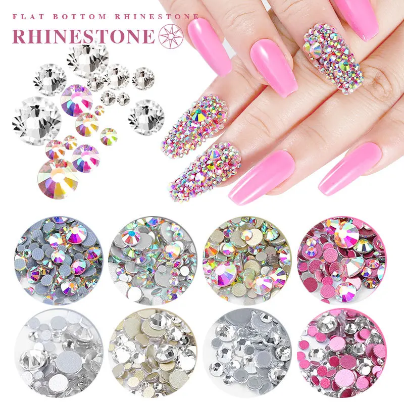 

1440pcs Sparkling Flatback Nail Crystals Rhinestones Pink AB Color Clear DIY Glass Stones for Nails Charm 3D Nail Art Decoration