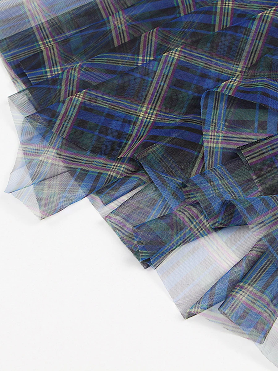 TWOTWINSTYLE Moda Blu Plaid Gonne irregolari per le donne Vita alta Patchwork Bottone Elegante Maglia Gonna lunga Abbigliamento femminile