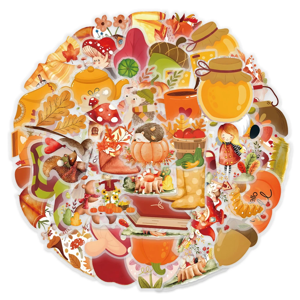 10/30/50pcs INS Style PET Autumn Cartoon Decoration Stickers Aesthetic Waterproof DIY Stationery Laptop Cute Sticker Packs