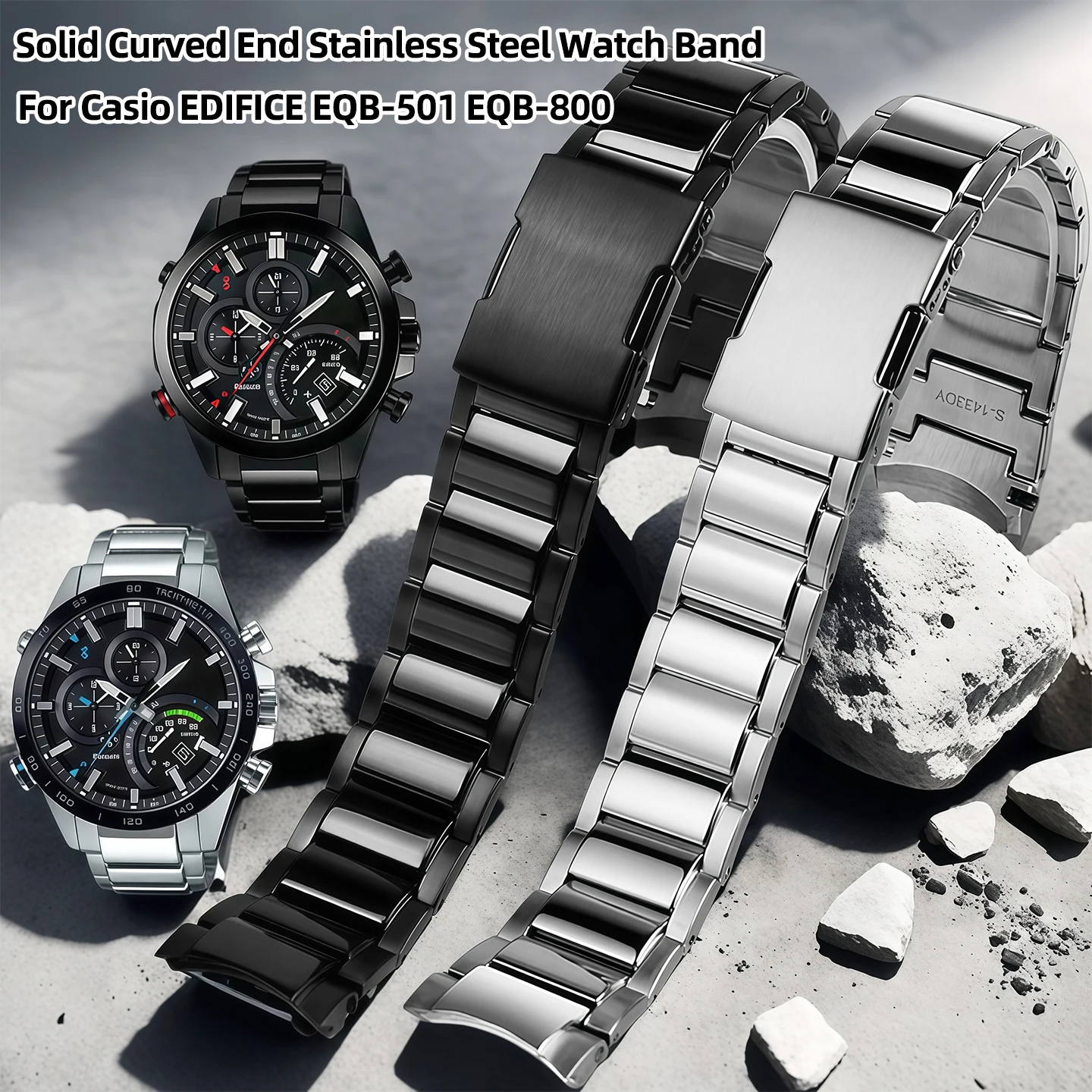 

Твердый изогнутый ремешок для часов из нержавеющей стали для Casio EDIFICE EQB-501 EQB-800, 22 мм, мужской стальной ремешок для часов с изогнутым концом