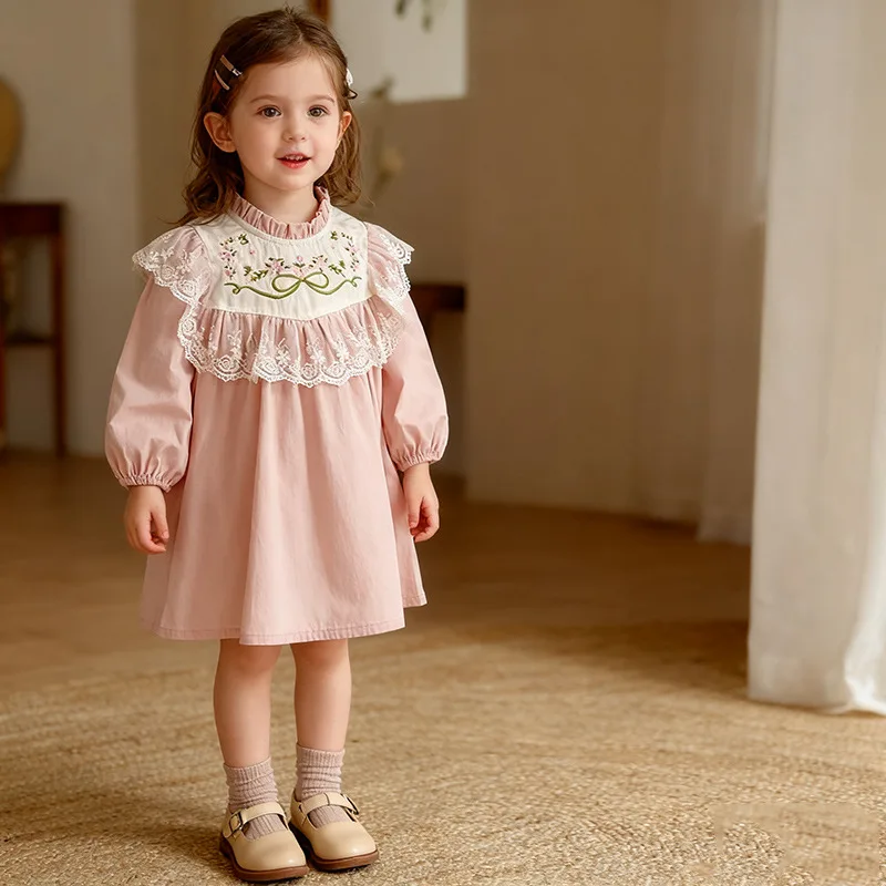 

Girls' Dress Spring and Autumn New Long Sleeve Lace Collar Embroidered Baby Girl Dress Children's Dress Kids' Clothing